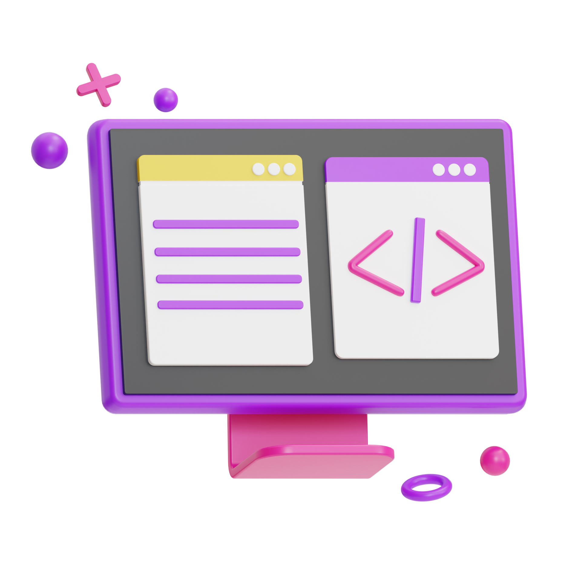 Ilustración de una computadora de desarrolladores con aplicaciones de programación